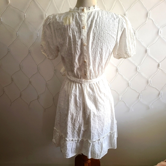 Swiss Dot • Belted White Dress • by Mine • Fits Medium - Picture 6 of 7